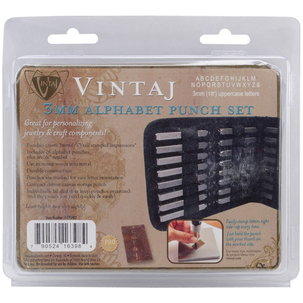 V-LPS002 Vintaj 3mm LETTER SET Alphabet Metal Stamps with Case Altered Art Tools- 