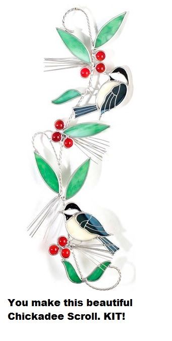KIT Amazing CHICKADEE SCROLL Studio One Art Glass Precut Glass You Make It 9053- 