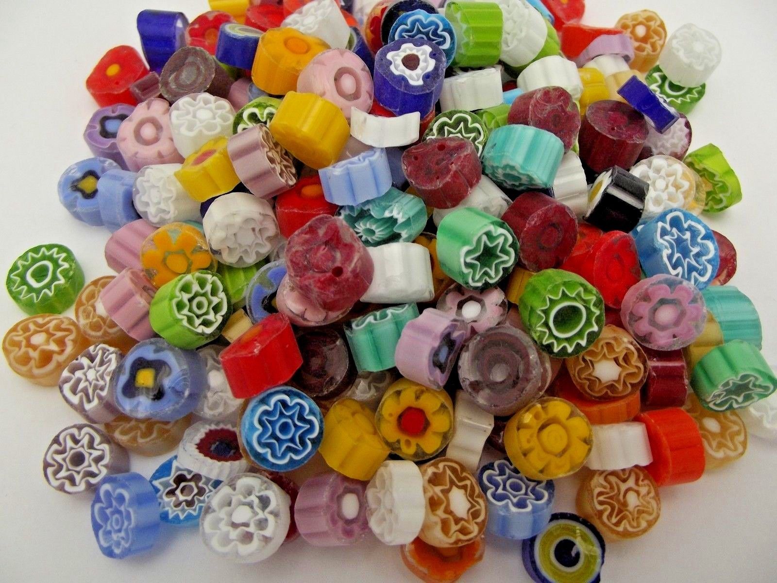 1/2 Pound 10-11 mm Millefiori Slices Transparent Glass Lampwork Moretti Effetre- 