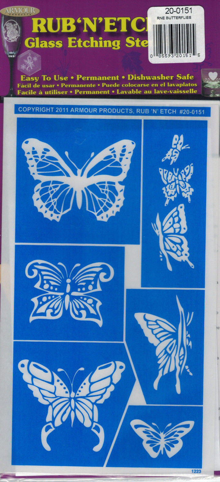 Choose Your Style Armour Rub n Etch Glass Etching Stencils Easy One Time Use-Model 20-0151 Butterflies