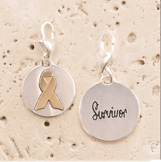 Survivor Amanda Blu Two Sides Two-tone Gold & Silver Ribbon Charm Awareness Gift- 