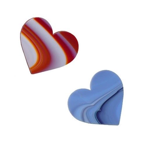 ONE PIECE Glass Heart Spectrum System 96 COE Red or Blue Swirl 2" x 1 7/8"- 