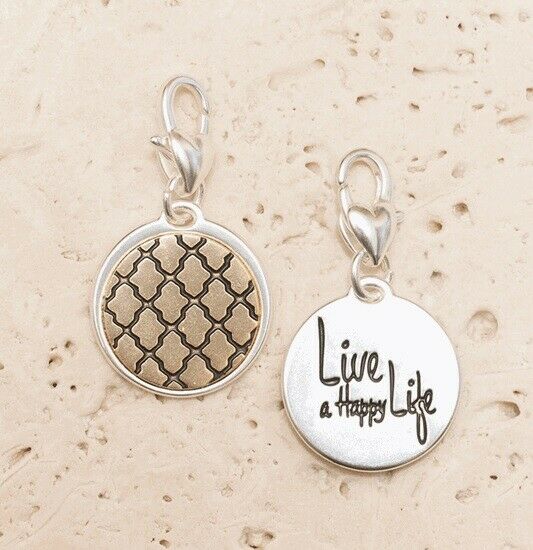 Live a Happy Life! two-tone two-sided Charm Amanda Blu Friendship Encouragement- 