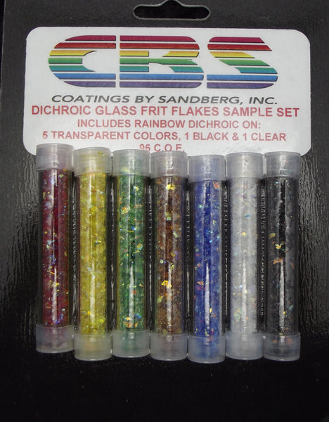 Dichroic Frit Flakes 96 COE Sample Pack 7 1/4 oz Tubes Glass Rainbow Green Red +- 