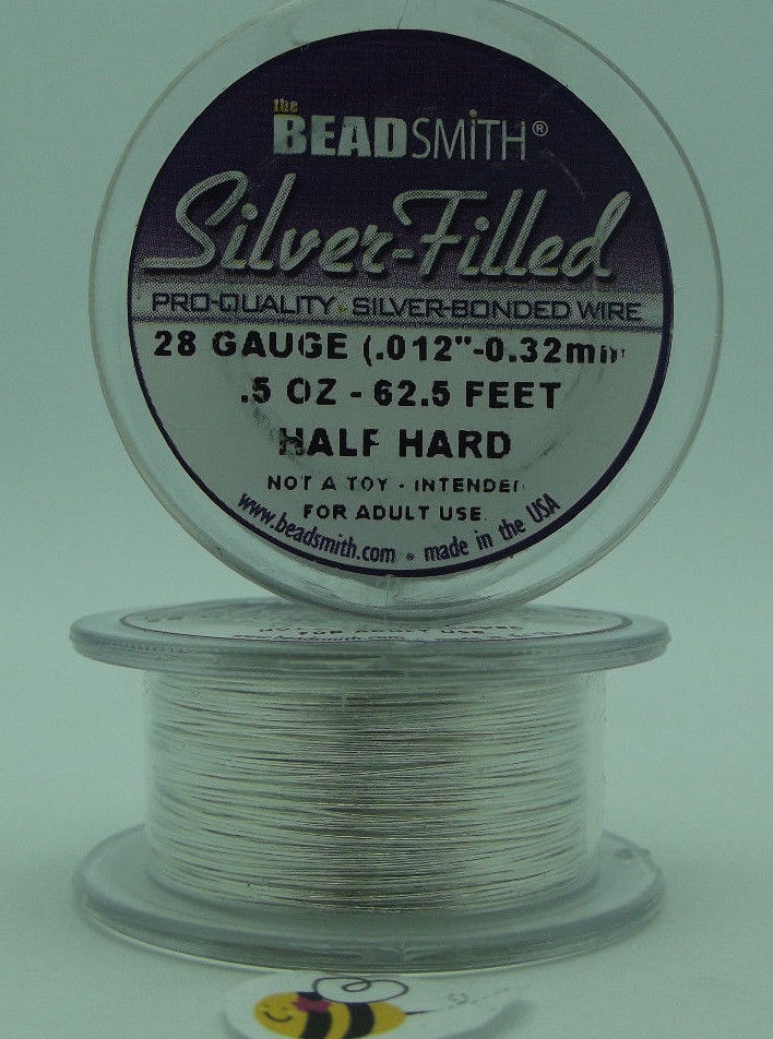 Beadsmith Pro Silver Bonded Filled Wire Half Hard Dead Soft 18 20 22 22 26 28 ga-Gauge Size Hardness Length 28ga Half Hard 62.5 ft