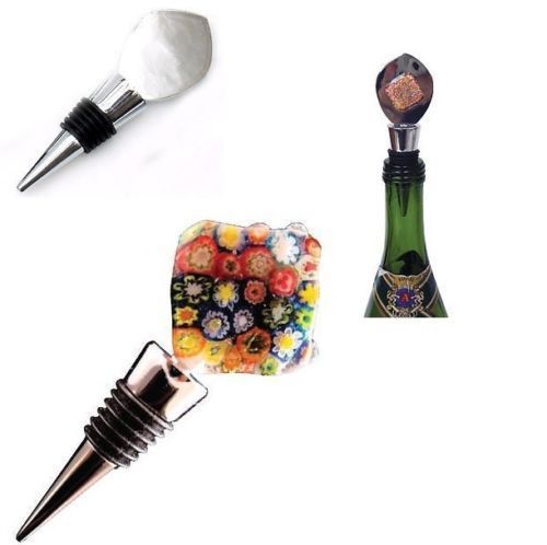 4 Stainless Steel AANRAKU FLAT TOP Wine Bottle Stopper FINDINGS Add FUSED GLASS- 