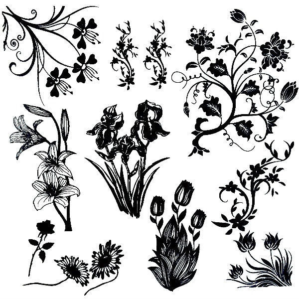 FLORAL GARDEN Low Fire Fusing Decal Sheet 4x4" Black or White Enamel Lg Pendants-Color White