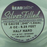Beadsmith Pro Silver Bonded Filled Wire Half Hard Dead Soft 18 20 22 22 26 28 ga-Gauge Size Hardness Length 18ga Half Hard 6.25 ft