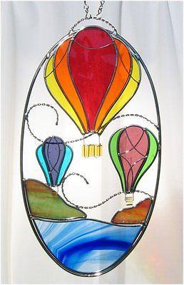 Read Description Pre-Cut Stained Glass HOT AIR BALLOON OVAL Panel 11x7 Studio 1- 