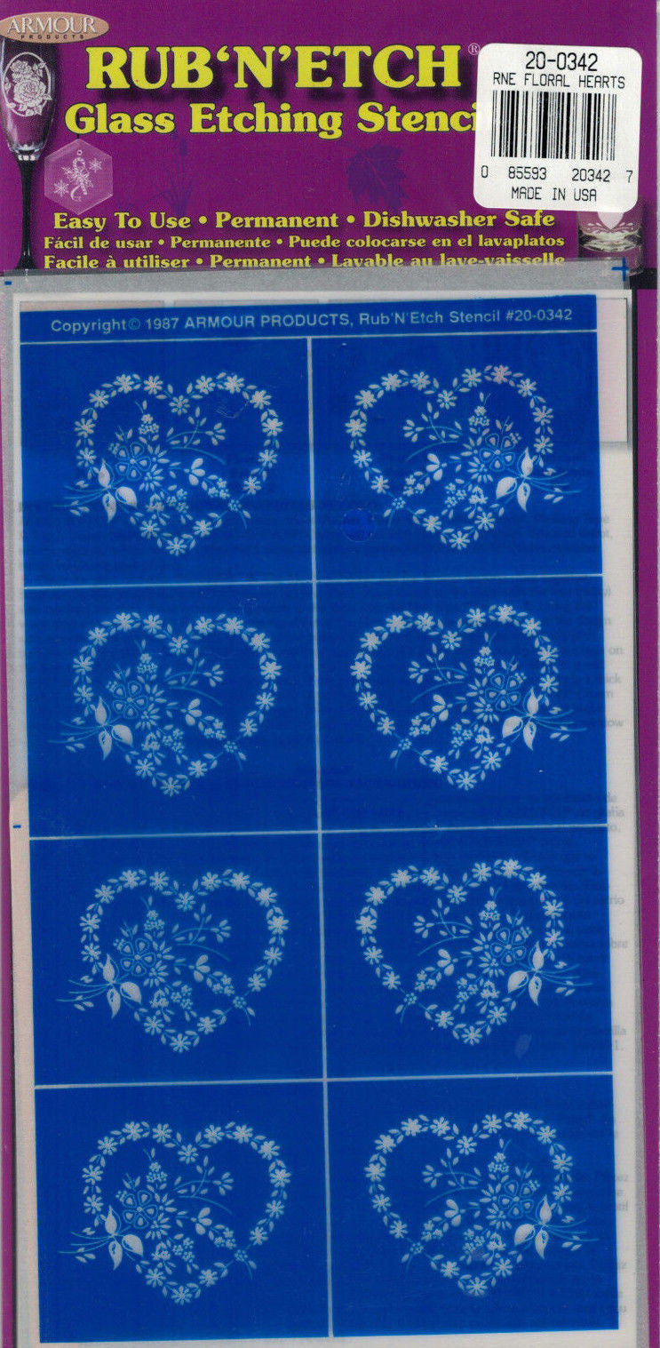 Choose Your Style Armour Rub n Etch Glass Etching Stencils Easy One Time Use-Model 20-0342 Floral Hearts